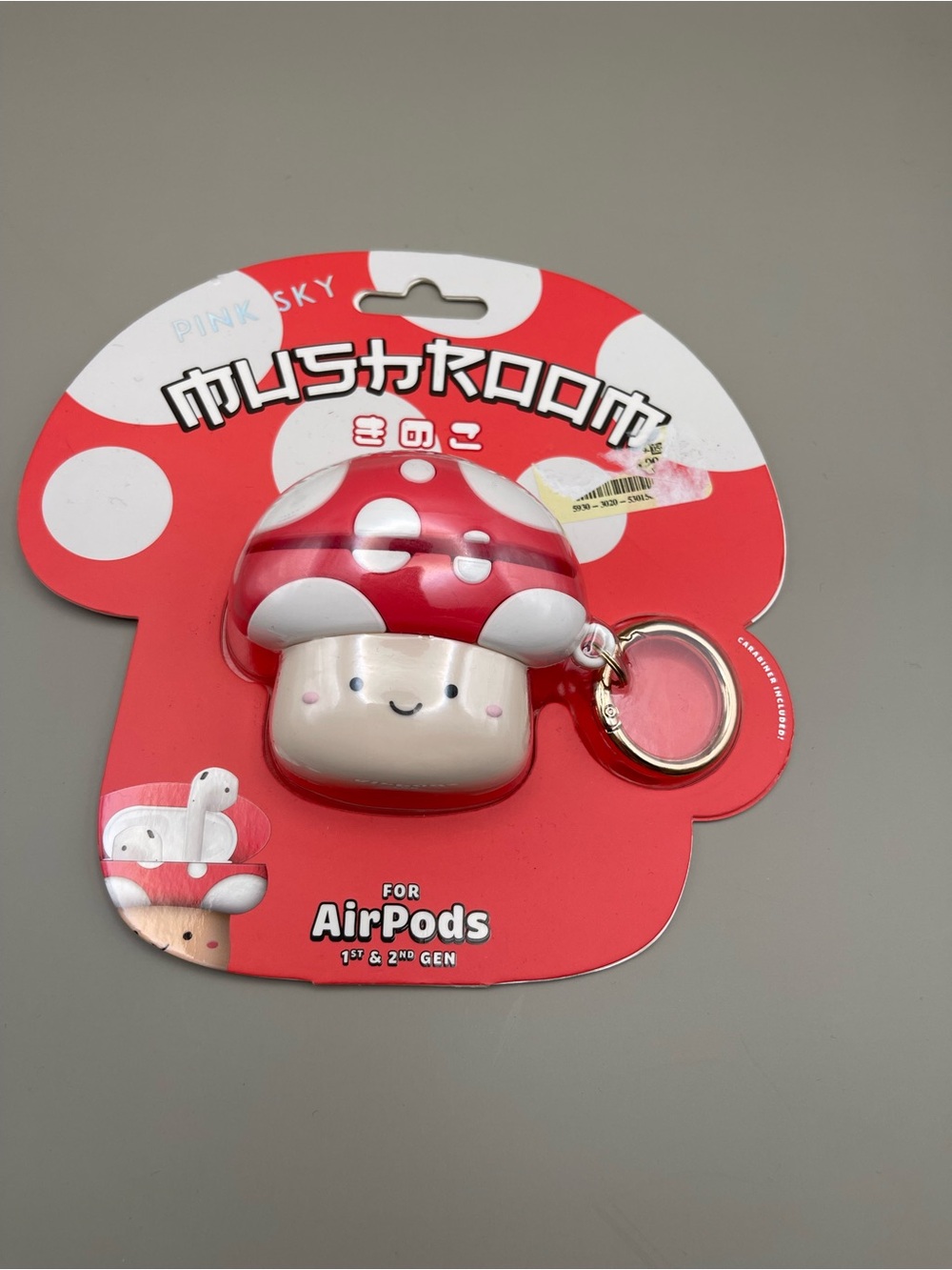 Pink Sky Mushroom AirPods Case Keychain - Red & White